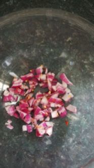 1 small onion chopped finely, tsp of crushed garlic & tsp of chilli flakes